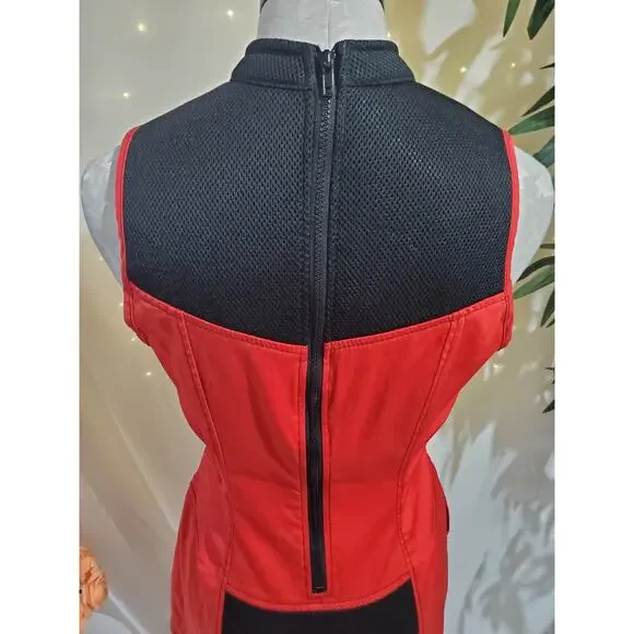 Vtg Lip Service Mesh Panel Fit & Flare Colorblock Dress Sz L Red Black Goth Rare - Picture 6 of 10